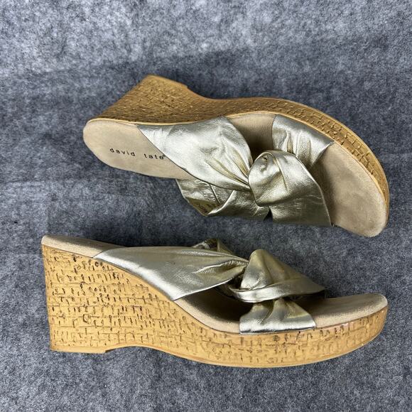 David Tate Women's Loop‎ Wedge Sandal Platinum Nappa Leather Size 11W - Picture 1 of 7